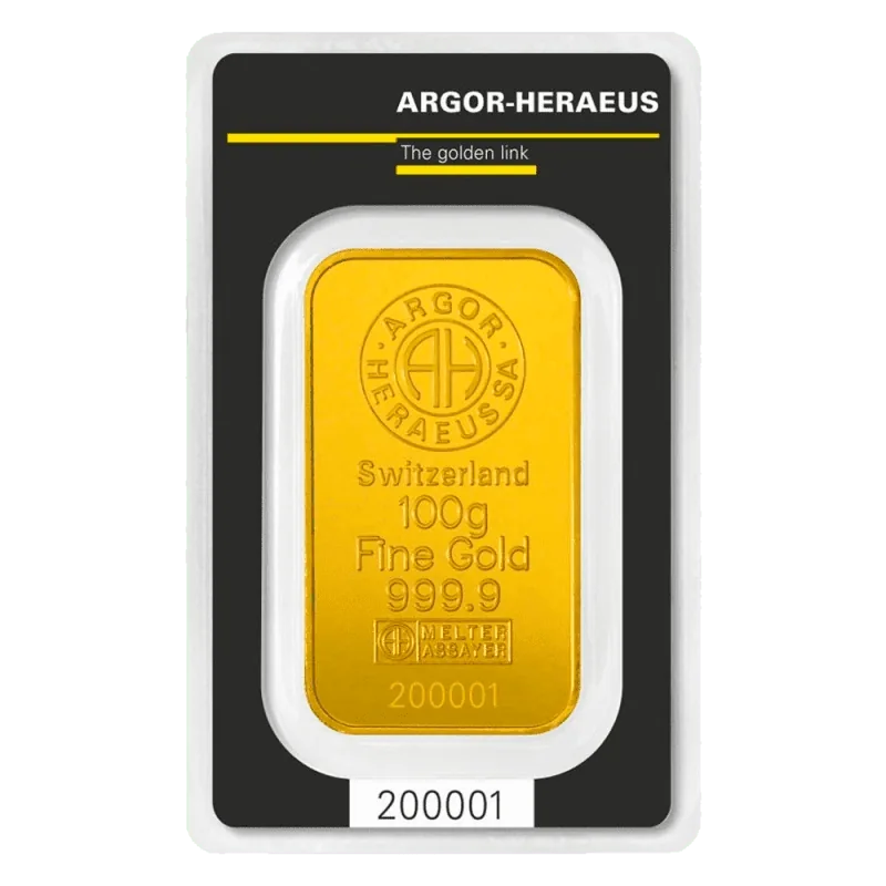 100g Gold Bar | Argor Heraeus | Minted