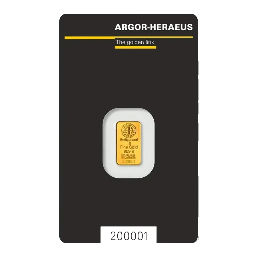 1g Gold Bar | Argor Heraeus | Kinebar