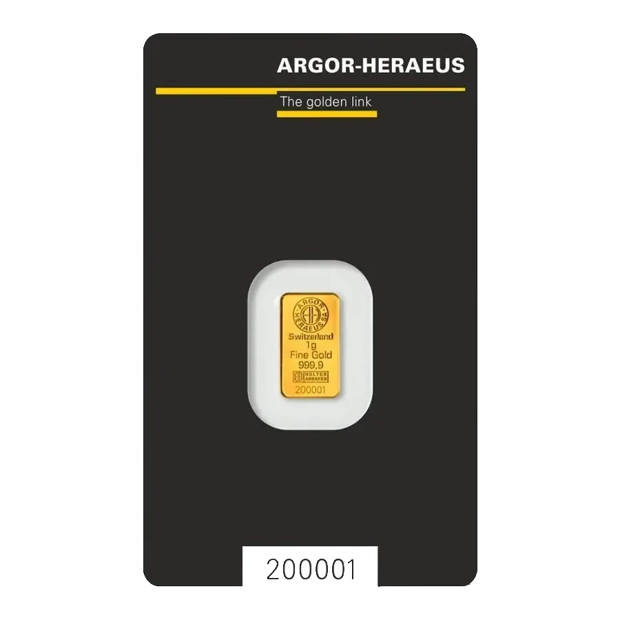 1g Gold Bar | Argor Heraeus | Kinebar