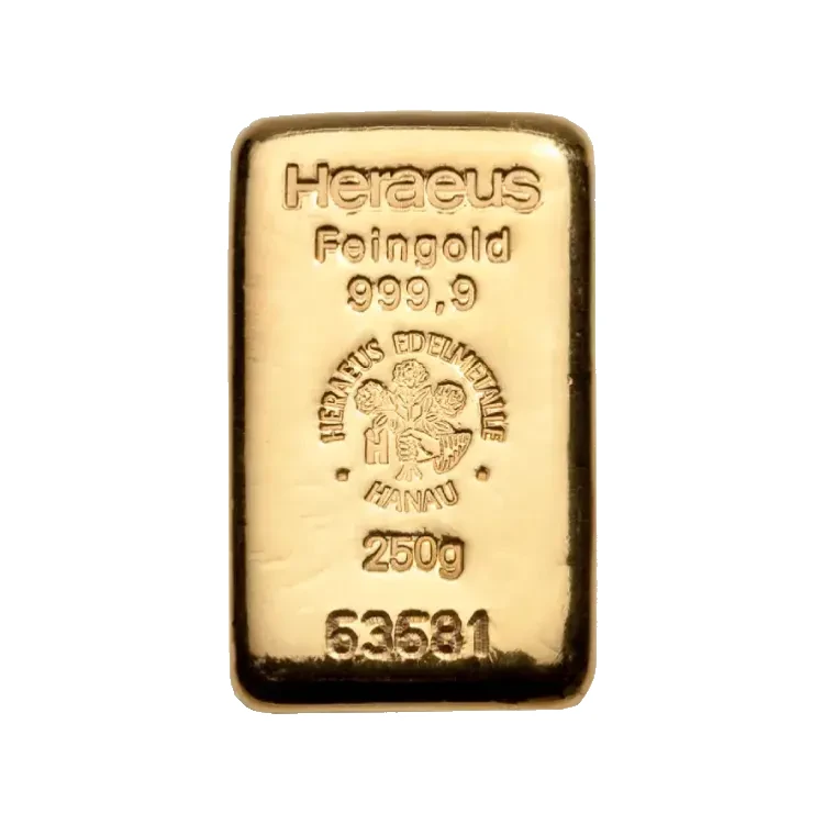 250g Heraeus Gold Bar | Cast