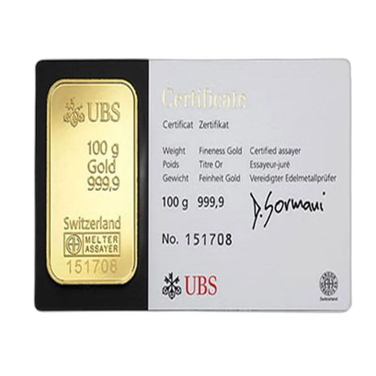 100g UBS Gold Bar Mixed Years